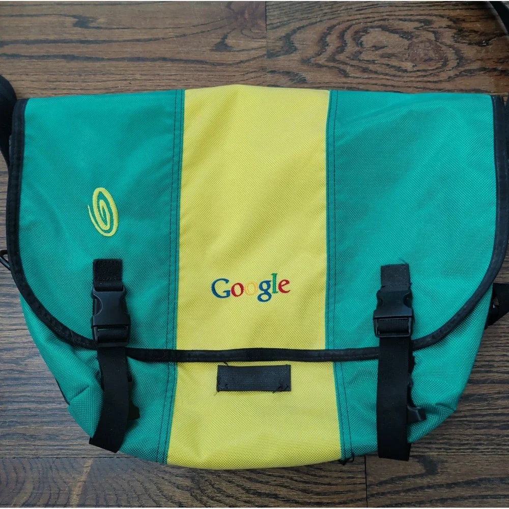 Vntg Timbuk2 Original Google Logo Messenger Bag Green Yellow 90s Y2K USA Made
